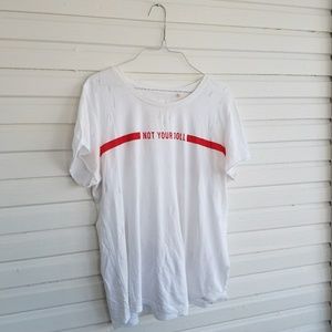 Not Your Doll Distressed White Tee